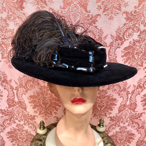 Antique c1908 EDWARDIAN GIBSON Girl Ostrich Plume Wide Brim Hat main image 5